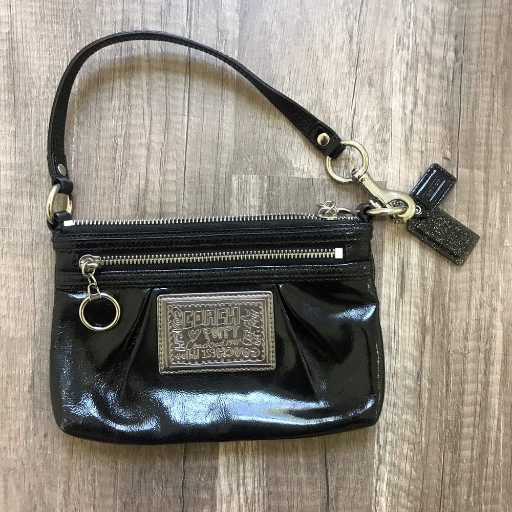 coach patent mini purse black wristlet